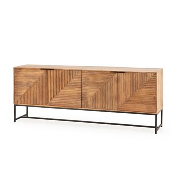 Credenza Nereida in legno massiccio di mango con gambe in metallo Nero 210x40x80H