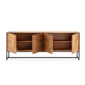 Credenza Nereida in legno massiccio di mango con gambe in metallo Nero 210x40x80H