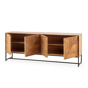Credenza Nereida in legno massiccio di mango con gambe in metallo Nero 210x40x80H