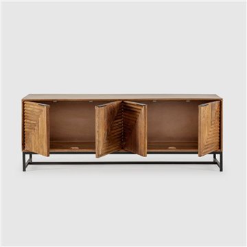 Mobile tv Nereida in legno massiccio di mango con gambe in metallo Nero 160x40x58H