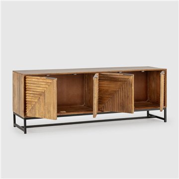 Mobile tv Nereida in legno massiccio di mango con gambe in metallo Nero 160x40x58H