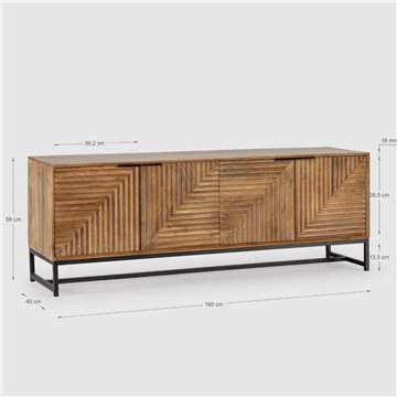 Mobile tv Nereida in legno massiccio di mango con gambe in metallo Nero 160x40x58H
