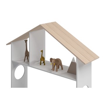 Letto singolo Odessa in legno massiccio con testiera a casetta e pediera contenitore bianco 216,5x128,5x153H