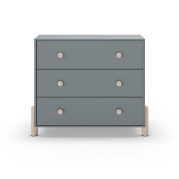 Cassettiera Enola in legno massiccio con 3 cassetti verde cachi e gambe in pino naturale 90x40x80H