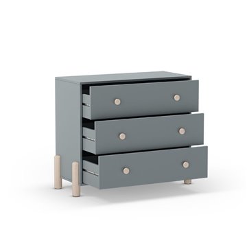 Cassettiera Enola in legno massiccio con 3 cassetti verde cachi e gambe in pino naturale 90x40x80H