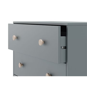 Cassettiera Enola in legno massiccio con 3 cassetti verde cachi e gambe in pino naturale 90x40x80H