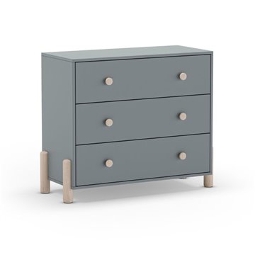 Cassettiera Enola in legno massiccio con 3 cassetti verde cachi e gambe in pino naturale 90x40x80H