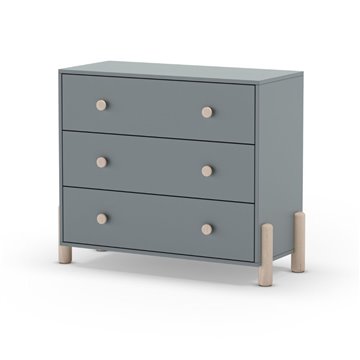 Cassettiera Enola in legno massiccio con 3 cassetti verde cachi e gambe in pino naturale 90x40x80H