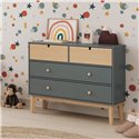 Cassettiera 4 cassetti verde cachi e pino Estefania 100x40x81H - Legno massiccio per ambienti accoglienti