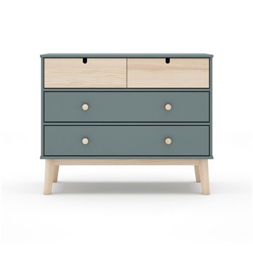 Cassettiera 4 cassetti verde cachi e pino Estefania 100x40x81H - Legno massiccio per ambienti accoglienti