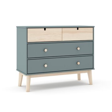 Cassettiera 4 cassetti verde cachi e pino Estefania 100x40x81H - Legno massiccio per ambienti accoglienti