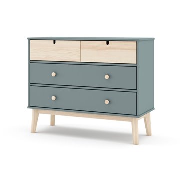 Cassettiera 4 cassetti verde cachi e pino Estefania 100x40x81H - Legno massiccio per ambienti accoglienti