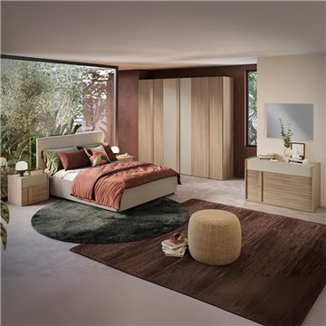Camera da letto Faba con armadio noce e talco e letto contenitore Parigi