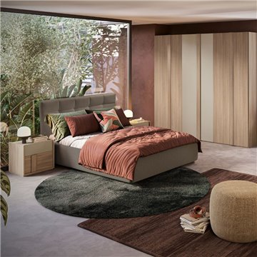 Camera da letto Faba con armadio 6 ante battenti noce e talco e letto contenitore Napoli