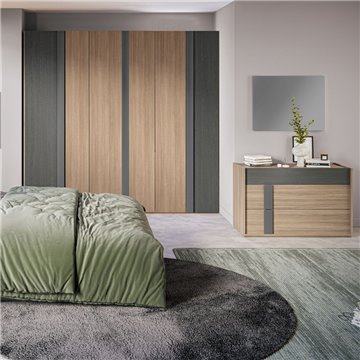 Camera da letto Faba armadio 6 ante battenti in noce e grigio e letto contenitore Ascoli grigio