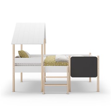 Letto rialzato a casetta Mint in legno massiccio bianco e pino con lavagnetta