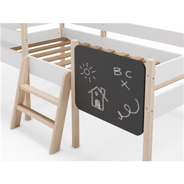 Letto rialzato a casetta Mint in legno massiccio bianco e pino con lavagnetta