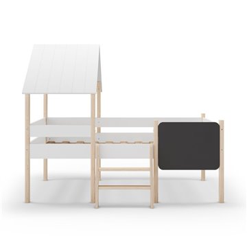 Letto rialzato a casetta Mint in legno massiccio bianco e pino con lavagnetta