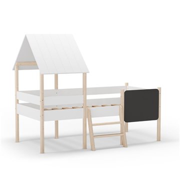 Letto rialzato a casetta Mint in legno massiccio bianco e pino con lavagnetta
