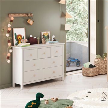 Cassettiera Max in legno massiccio bianco 110x40x80H - 7 Cassetti, stile e versatilità