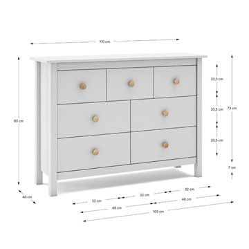 Cassettiera Max in legno massiccio bianco 110x40x80H - 7 Cassetti, stile e versatilità