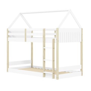 Letto a castello Montessori a forma di casetta in legno bianco - Due sogni sotto un unico tetto, con stile e funzionalità