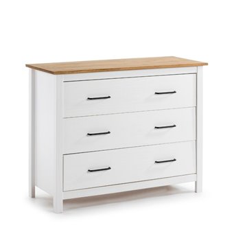 Comò Miranda in legno massiccio bianco e pino 100x40x80H - Stile Elegante e Robusto