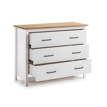 Comò Miranda in legno massiccio bianco e pino 100x40x80H - Stile Elegante e Robusto
