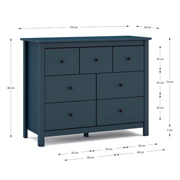 Cassettiera Misti in legno massiccio blu 110x40x820H - 7 Cassetti, Design e organizzazione
