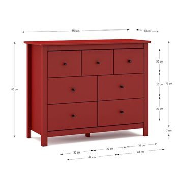 Cassettiera Misti in legno massiccio bordeaux 110x40x820H - 7 Cassetti, Design e organizzazione