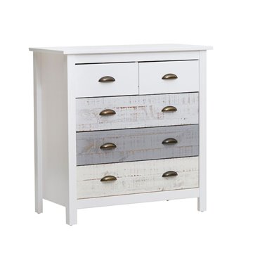Comò in legno massiccio bianco grigio e crema Romantica 79x40x80H - Eleganza Naturale con 5 cassetti