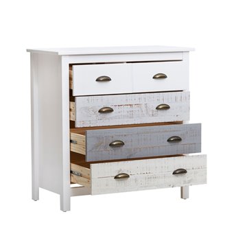 Comò in legno massiccio bianco grigio e crema Romantica 79x40x80H - Eleganza Naturale con 5 cassetti