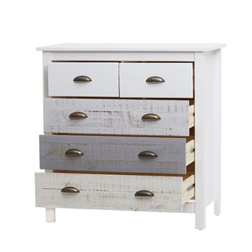 Comò in legno massiccio bianco grigio e crema Romantica 79x40x80H - Eleganza Naturale con 5 cassetti