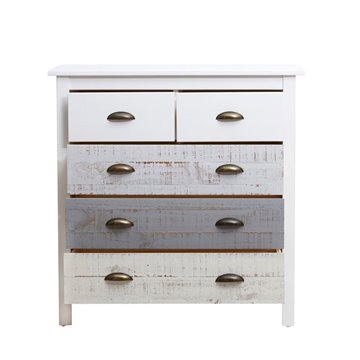 Comò in legno massiccio bianco grigio e crema Romantica 79x40x80H - Eleganza Naturale con 5 cassetti