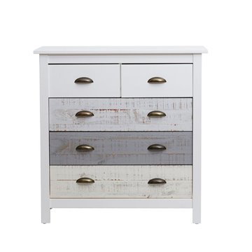 Comò in legno massiccio bianco grigio e crema Romantica 79x40x80H - Eleganza Naturale con 5 cassetti