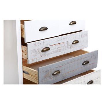 Comò in legno massiccio bianco grigio e crema Romantica 79x40x80H - Eleganza Naturale con 5 cassetti