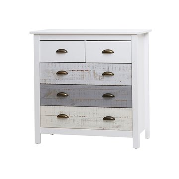 Comò in legno massiccio bianco grigio e crema Romantica 79x40x80H - Eleganza Naturale con 5 cassetti