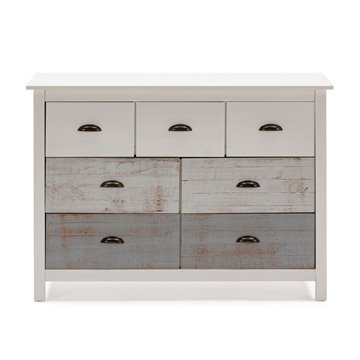Comò in legno massiccio bianco e grigio Romantica 110x40x80H  - Eleganza Naturale con 7 cassetti
