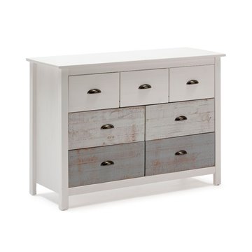 Comò in legno massiccio bianco e grigio Romantica 110x40x80H  - Eleganza Naturale con 7 cassetti