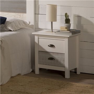 Comodino in legno massiccio bianco e grigio Romantica 46x35x49,5H - Eleganza Naturale con 2 cassetti