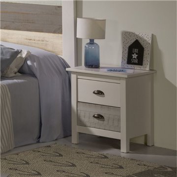 Comodino in legno massiccio bianco e grigio Romantica 46x35x49,5H - Eleganza Naturale con 2 cassetti