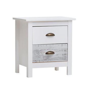 Comodino in legno massiccio bianco e grigio Romantica 46x35x49,5H - Eleganza Naturale con 2 cassetti