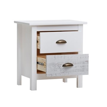 Comodino in legno massiccio bianco e grigio Romantica 46x35x49,5H - Eleganza Naturale con 2 cassetti