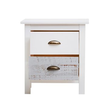 Comodino in legno massiccio bianco e grigio Romantica 46x35x49,5H - Eleganza Naturale con 2 cassetti