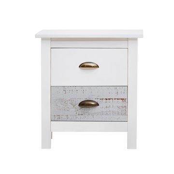 Comodino in legno massiccio bianco e grigio Romantica 46x35x49,5H - Eleganza Naturale con 2 cassetti