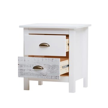 Comodino in legno massiccio bianco e grigio Romantica 46x35x49,5H - Eleganza Naturale con 2 cassetti