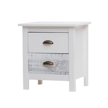 Comodino in legno massiccio bianco e grigio Romantica 46x35x49,5H - Eleganza Naturale con 2 cassetti