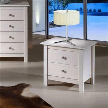 Comodino Berna bianco in legno massiccio e 2 cassetti - Stile intramontabile