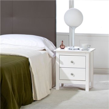 Comodino Berna bianco in legno massiccio e 2 cassetti - Stile intramontabile