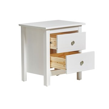 Comodino Berna bianco in legno massiccio e 2 cassetti - Stile intramontabile